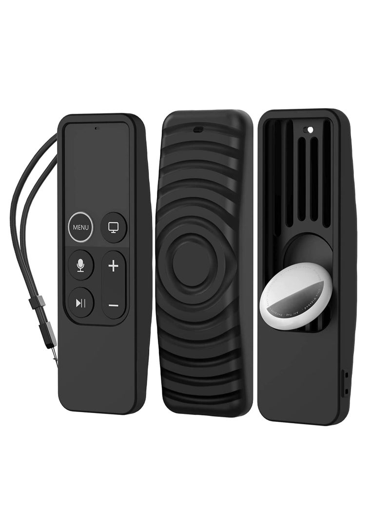 حافظة واقية لجهاز التحكم عن بُعد من آبل تي في الجيل الأول مع حامل AirTag، غلاف مطاطي مقاوم للصدمات وغير قابل للانزلاق، متوافقة مع آبل تي في HD 2016 وآبل تي في 4K 2017 [الجيل الأول] (أسود) - Image 1