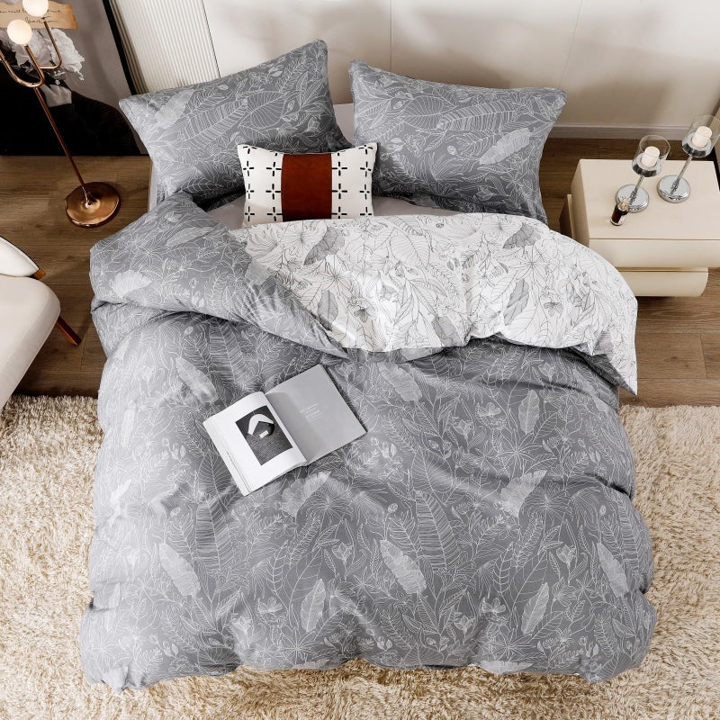 OAITE Duvet Cover Set 100% Cotton Comforter Cover with Leaf Pattern Duvet Cover Set Soft Bedding Set Includes with 3 Piece (2 Pillow Shams 1 Duvet Cover) - Image 3