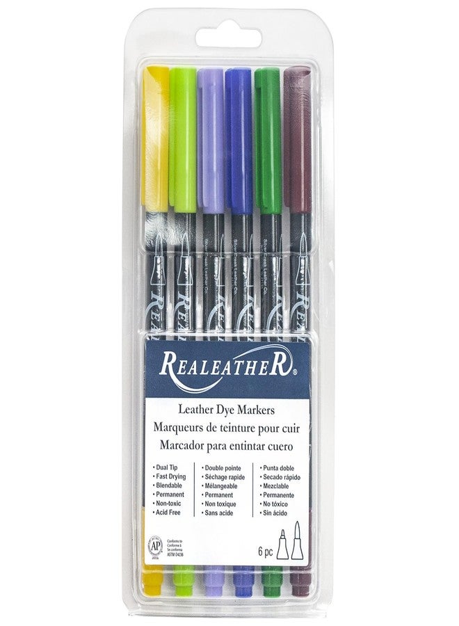ريليذر أقلام صبغ الجلد Realeather F2400-03، ذات طرفين برؤوس دقيقة وفرشاة، ألوان طبيعية، عبوة من 6 أقلام - Image 1