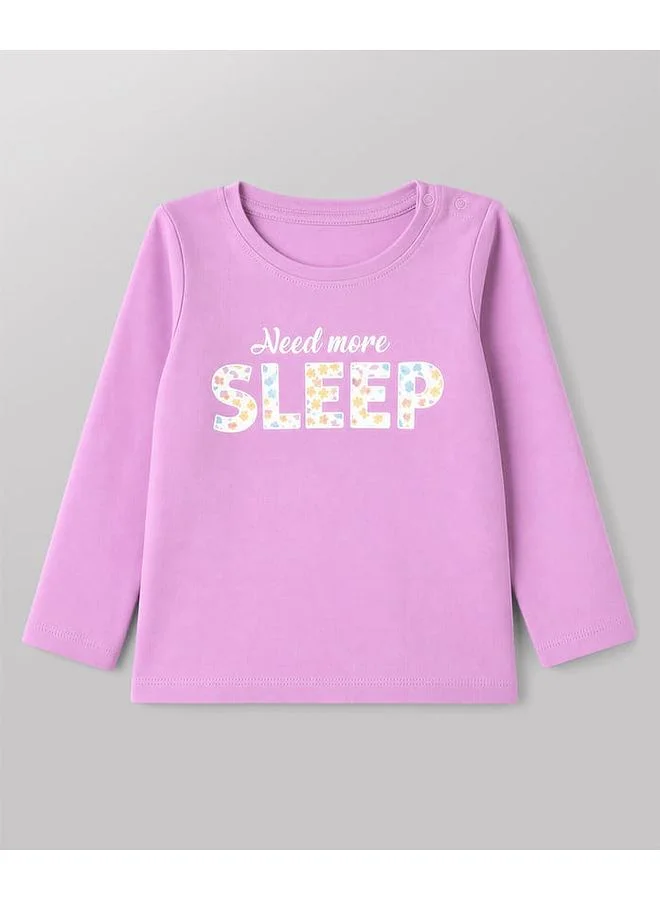 Honeyhap Honeyhap Premium 100% Cotton Knit Full Sleeves Need More Sleep Printed Pajama Set with Bio Finish - Violet
