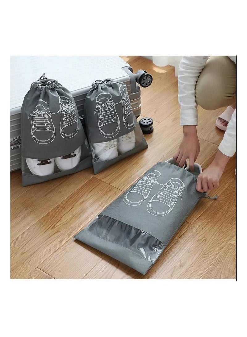 10 Shoes Storage Bags Closet Organizer Non-woven Travel Portable Bag Waterproof Pocket Clothing Classified Hanging Bag- Gray  - Image 1