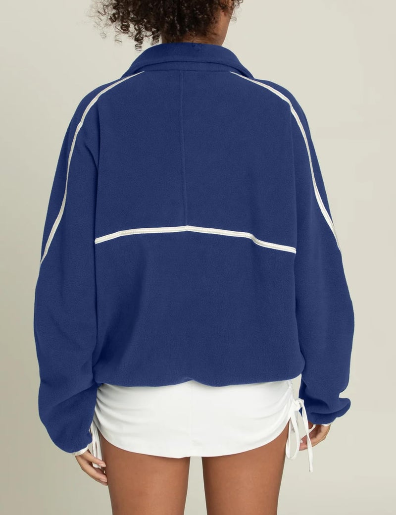 Yimoon Womens Half Zip Fleece Pullover Oversized Sherpa Sweatshirt Jacket Long Sleeve Warm Fuzzy Sweaters with Pockets(Navy-M) - Image 3