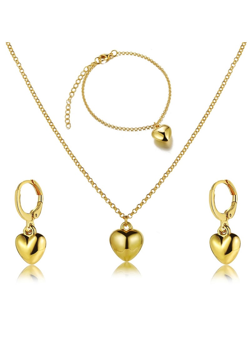 Huitich Gold Color Tone Heart Pendant Necklace, Bracelet, and Earrings Jewelry Set  - Image 1