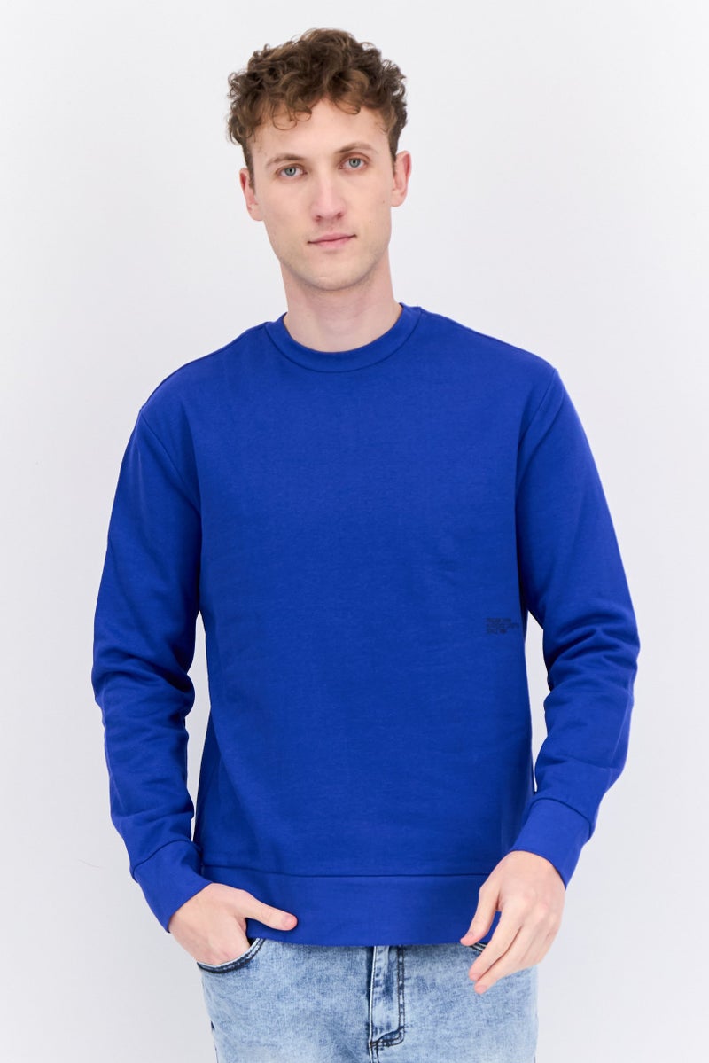 GAS سويت شيرت رجالي بأكمام طويلة وطباعة جرافيك على شكل طاقم، أزرق - Image 1