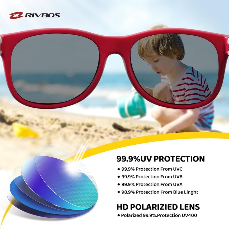 RIVBOS Kids Sunglasses Polarized UV Protection Flexible Rubber Glasses Shades with Strap for Boys Girls RBK004 - Image 3