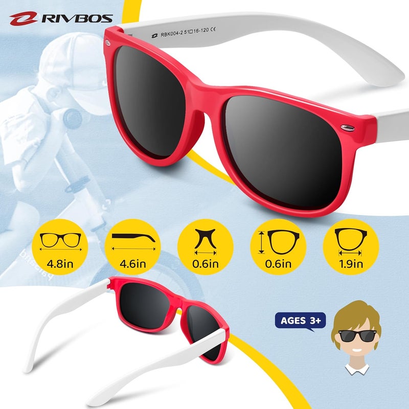 RIVBOS Kids Sunglasses Polarized UV Protection Flexible Rubber Glasses Shades with Strap for Boys Girls RBK004 - Image 5