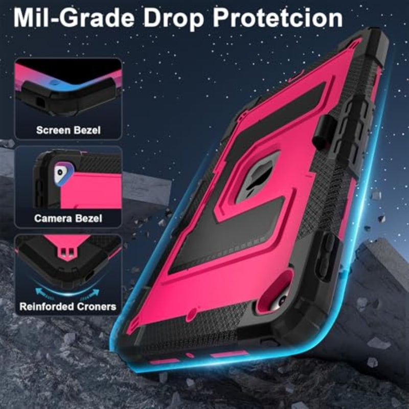 حافظة iPad 9th/8th/7th gen 2021/2020/2019 مقاس 10.2 بوصة مقاومة للصدمات مع حامل مدمج، مصنوعة من البولي كربونات المتين، أزرق داكن - Image 3