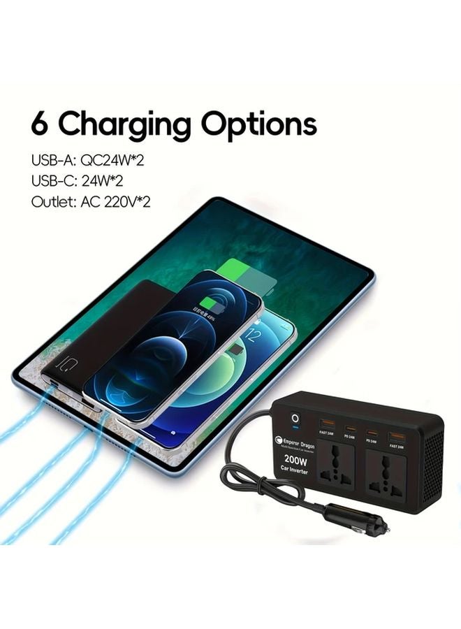 200W Car Power Inverter DC 12V To AC 220V Converter With 2 USB Ports And 2 Type C Ports - Image 5