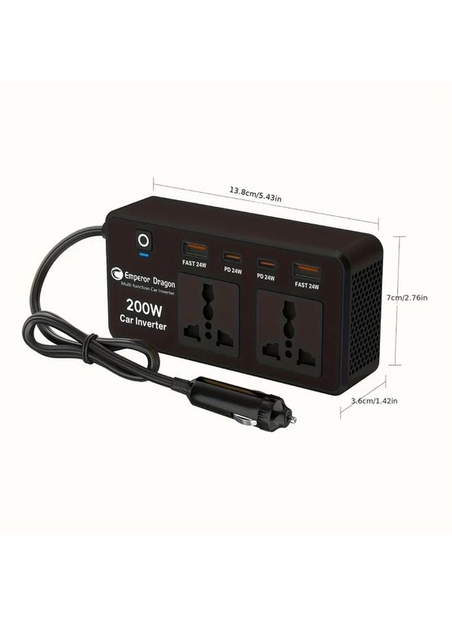 200W Car Power Inverter DC 12V To AC 220V Converter With 2 USB Ports And 2 Type C Ports - Image 4