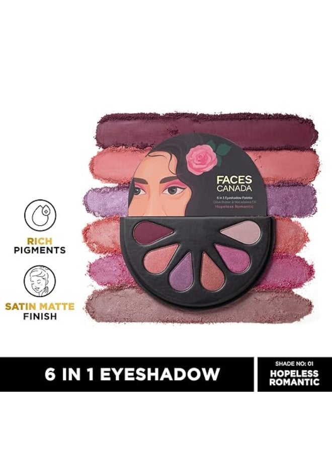 FACESCANADA 6 in 1 Eyeshadow Palette - Hopeless Romantic 01, 6g | Olive Butter & Macadamia Oil | Vibrant Colors | Highly Pigmented | Easily Blendable | Silky Satin Texture | No Crease | Cruelty-Free - Image 1