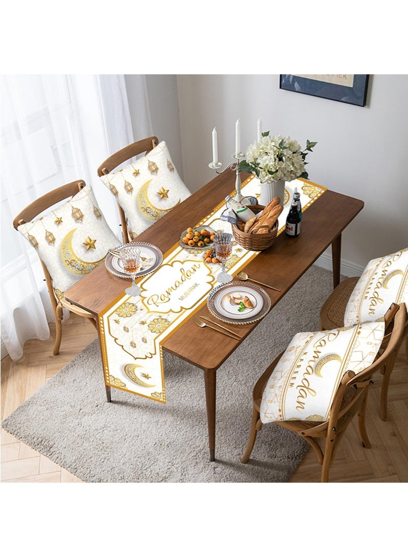 توبيتش أغطية وسائد رمضان، مفرش طاولة رمضان، زينة رمضان، مع مفرش طاولة و 4 قطع أغطية وسائد زخرفية للمنزل - Image 4