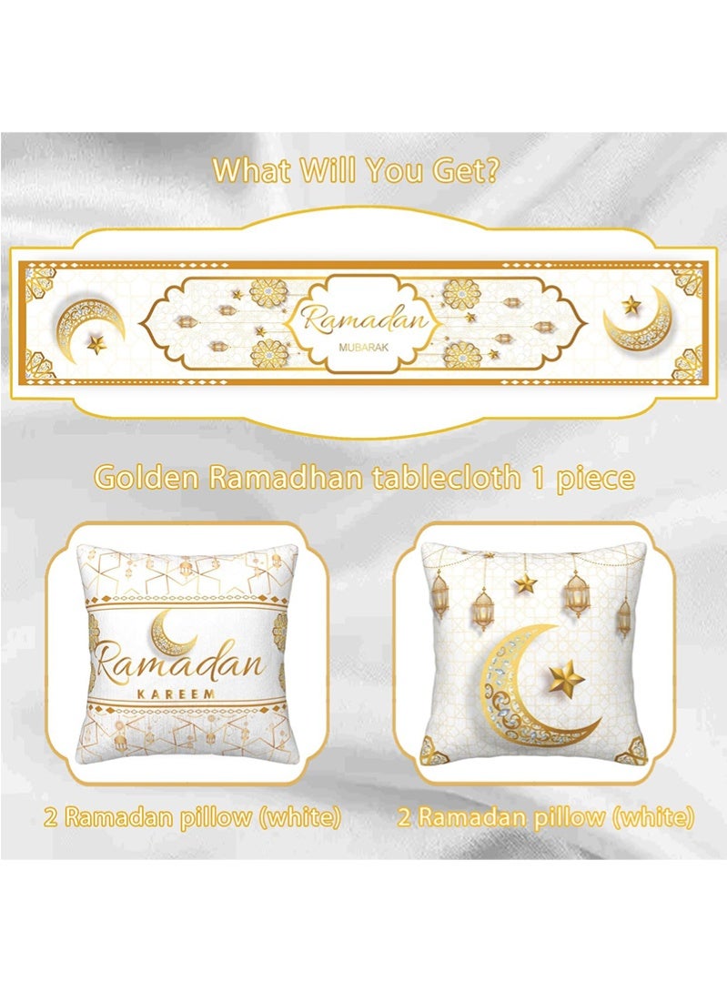 توبيتش أغطية وسائد رمضان، مفرش طاولة رمضان، زينة رمضان، مع مفرش طاولة و 4 قطع أغطية وسائد زخرفية للمنزل - Image 5