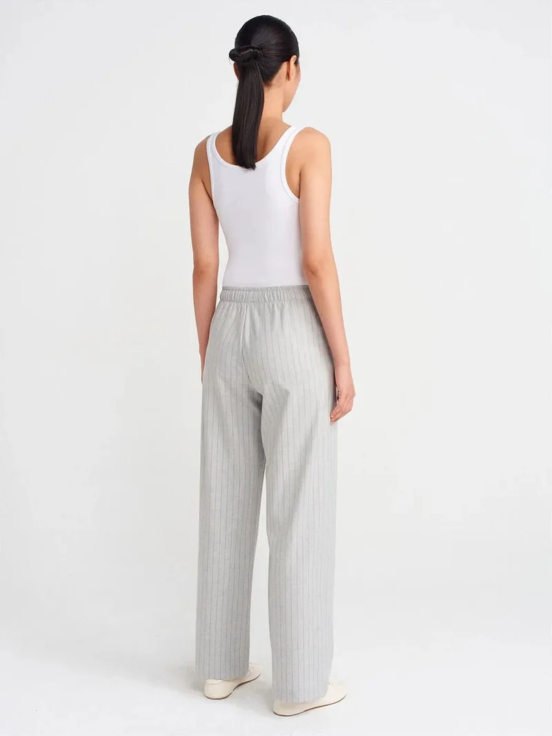 ديلفين DILVIN Striped Wide-leg Woven Trousers