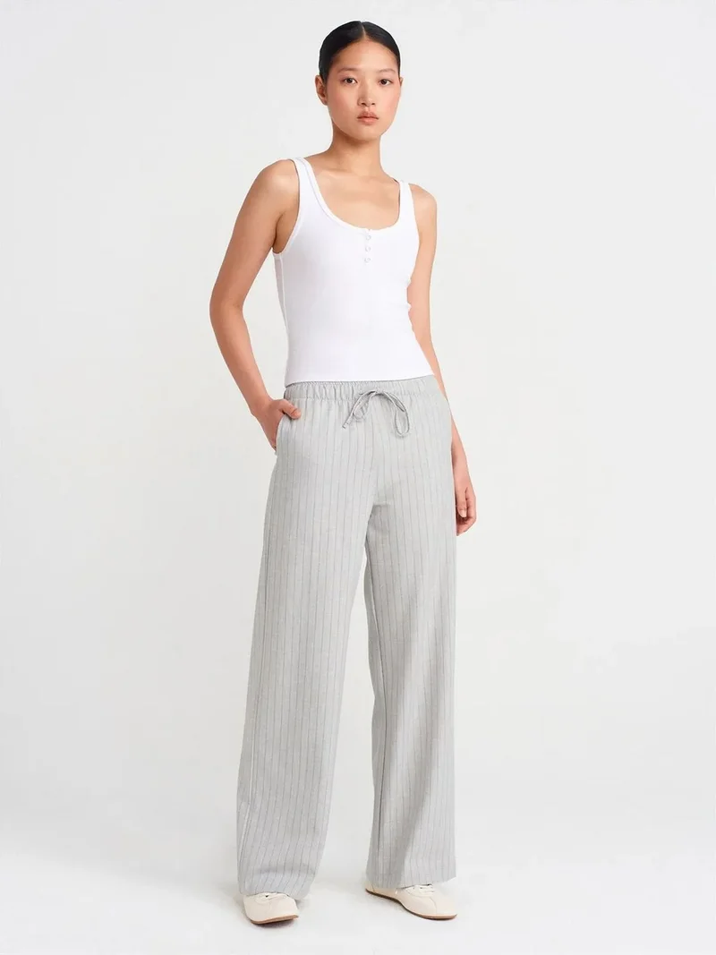 ديلفين DILVIN Striped Wide-leg Woven Trousers