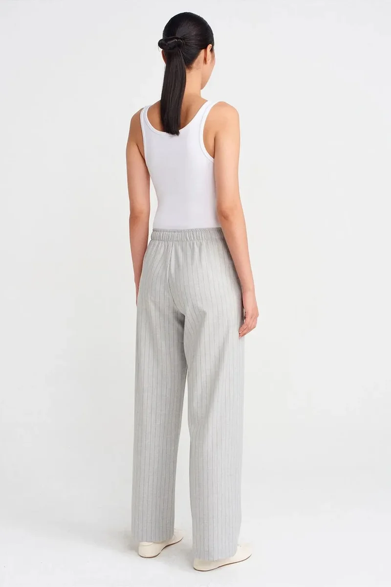 Dilvin Light Grey DILVIN Striped Wide-leg Woven Trousers for Women | Best Price UAE