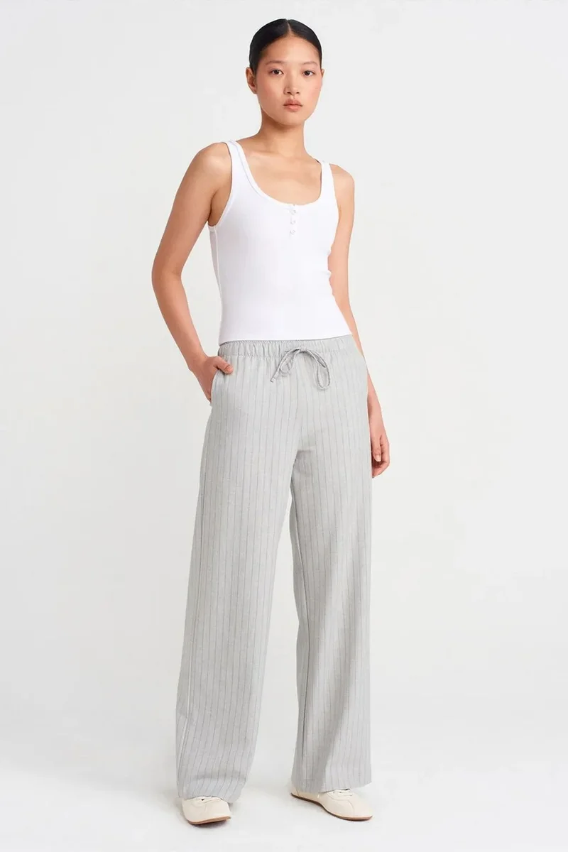 DILVIN Striped Wide-leg Woven Trousers