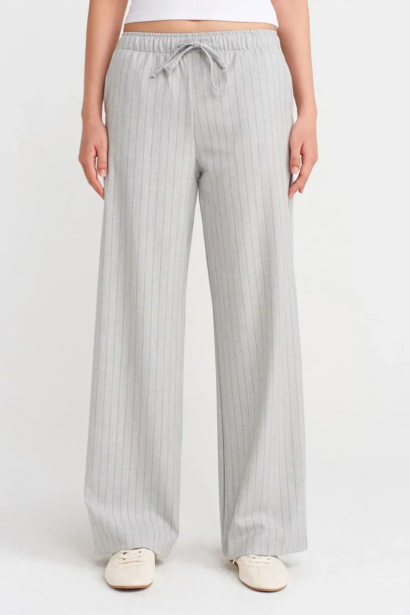 Dilvin Light Grey DILVIN Striped Wide-leg Woven Trousers for Women | Best Price UAE