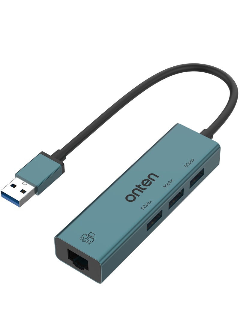 onten 5220 USB3.0 to 3-Ports USB 3.0 Hub with Gigabit Ethernet Adapter  - Image 1