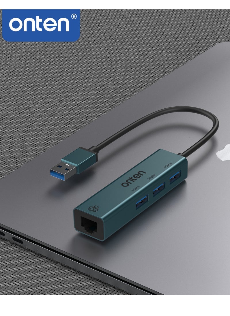 onten 5220 USB3.0 to 3-Ports USB 3.0 Hub with Gigabit Ethernet Adapter  - Image 3