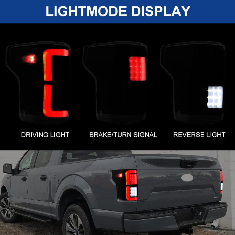 CNYGO LED Tail Light Assembly Compatible with 2015 2016 2017 2018 2019 2020 Ford F150 F-150 Pickup Truck Black Housing Smoked Lens Rear Lamp Brake Taillights Replacement, Driver Side + Passenger Side - Image 3