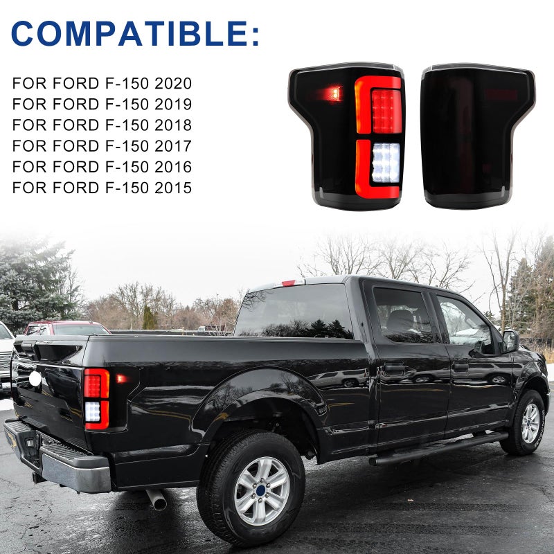 CNYGO LED Tail Light Assembly Compatible with 2015 2016 2017 2018 2019 2020 Ford F150 F-150 Pickup Truck Black Housing Smoked Lens Rear Lamp Brake Taillights Replacement, Driver Side + Passenger Side - Image 2