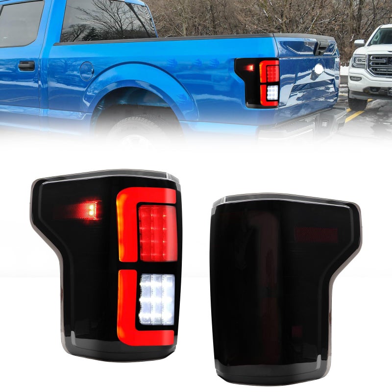 CNYGO LED Tail Light Assembly Compatible with 2015 2016 2017 2018 2019 2020 Ford F150 F-150 Pickup Truck Black Housing Smoked Lens Rear Lamp Brake Taillights Replacement, Driver Side + Passenger Side - Image 1
