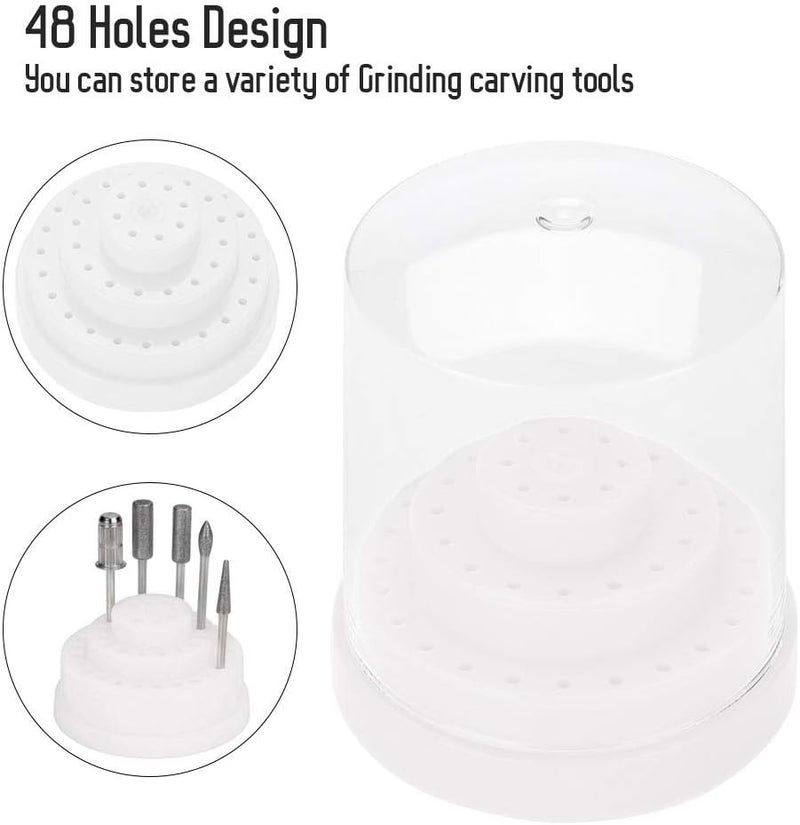 comfrt Nail Drill Bit Holder, 48 Holes Stand Display Organizer Box with Cap Plastic Nail Art Accessories(White) - Image 2