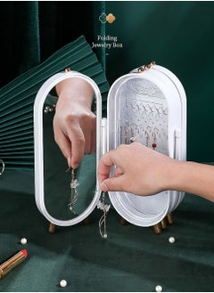 Green 4 Tiers Acrylic Jewelry Display Stand Box with Mirror Organizer Box Fordable Necklace Holder 153 Holes For Dangle Earrings & 21 Grooves for Necklaces, Jewelry Organizer White