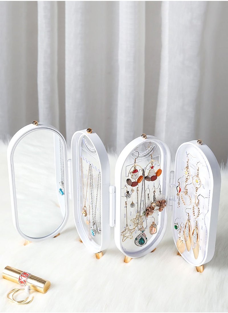 Merry Moments - Green 4 Tiers Acrylic Jewelry Display Stand Box with Mirror Organizer Box Fordable Necklace Holder 153 Holes For Dangle Earrings & 21 Grooves for Necklaces, Jewelry Organizer White - Image 1