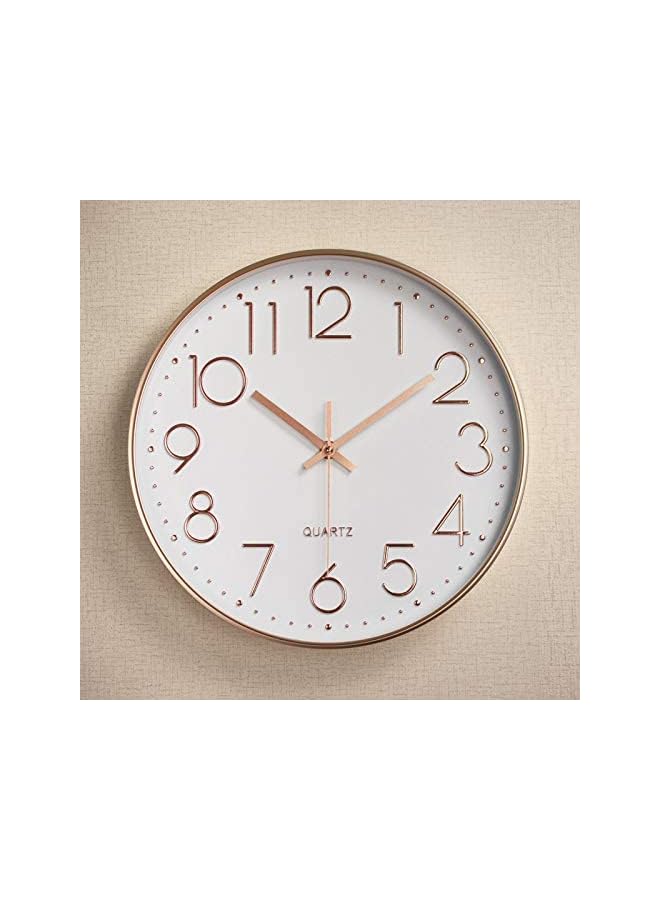 The Bros Non-Ticking Silent Wall Clocks 12 Inch Battery Operated Quartz Classic Decor Clock Easy to Read for Bedroom Home Kitchen Room Office School (Rose Gold) - Image 3