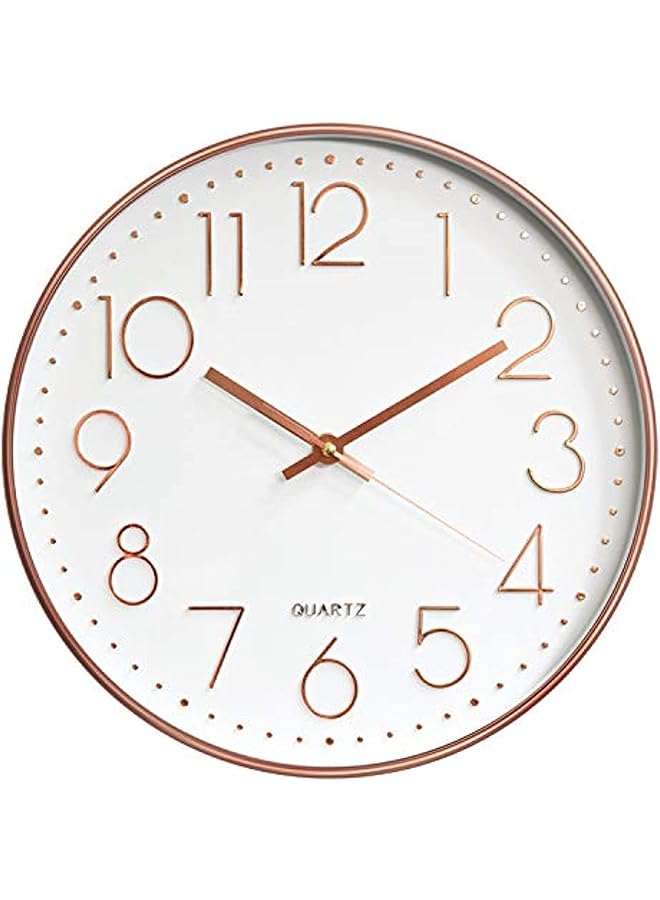 The Bros Non-Ticking Silent Wall Clocks 12 Inch Battery Operated Quartz Classic Decor Clock Easy to Read for Bedroom Home Kitchen Room Office School (Rose Gold) - Image 1