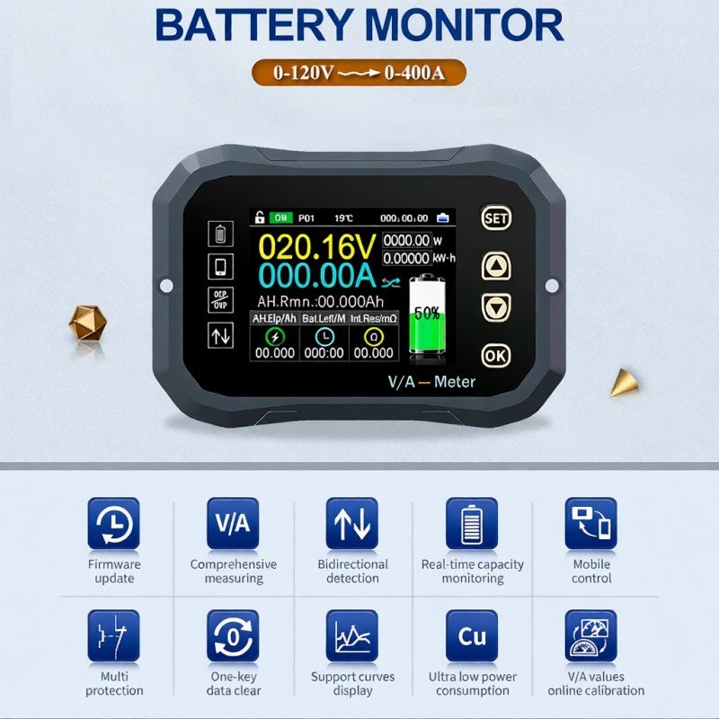 Battery Monitor: 2.4 Inch Color Screen, Auto Dual Direction Current Identification, Bluetooth Connectivity - Accurate Capacity Calculation, Pure Copper Components for Low Standby Power, Digital Energy - Image 4