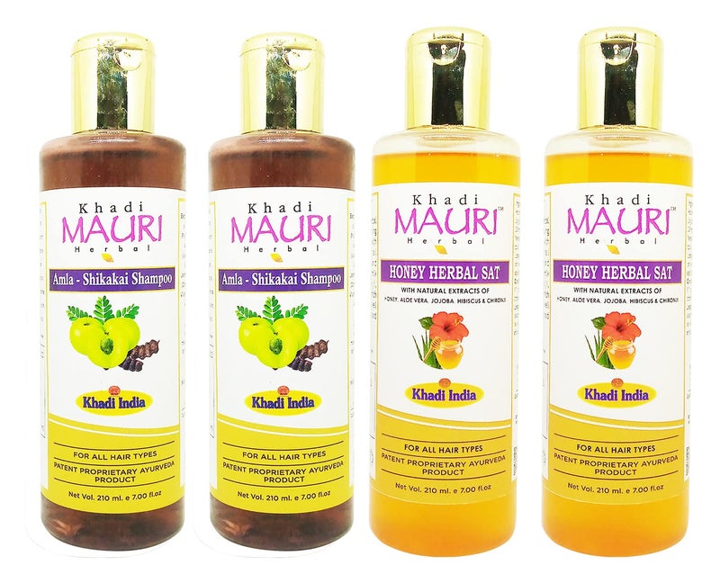 Khadi Mauri Honey Herbal & Amla Shikakai Shampoo - Pack of 4 (840 ml) - Image 1