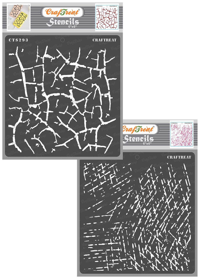 CrafTreat Crackle Stencil for Art and Craft - Crocodile Crackle and Scratches Stencil - Size: 6X6 Inches (2Pcs)- Texture stencil for Painting - Stencils Combo for Craft - Stencils for Texture Painting - Image 1