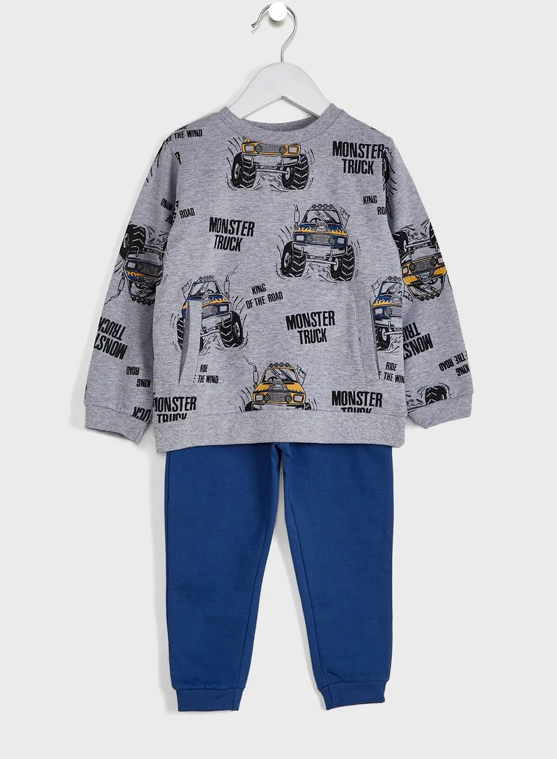Babybol Kids Monster Truck Print Tracksuit