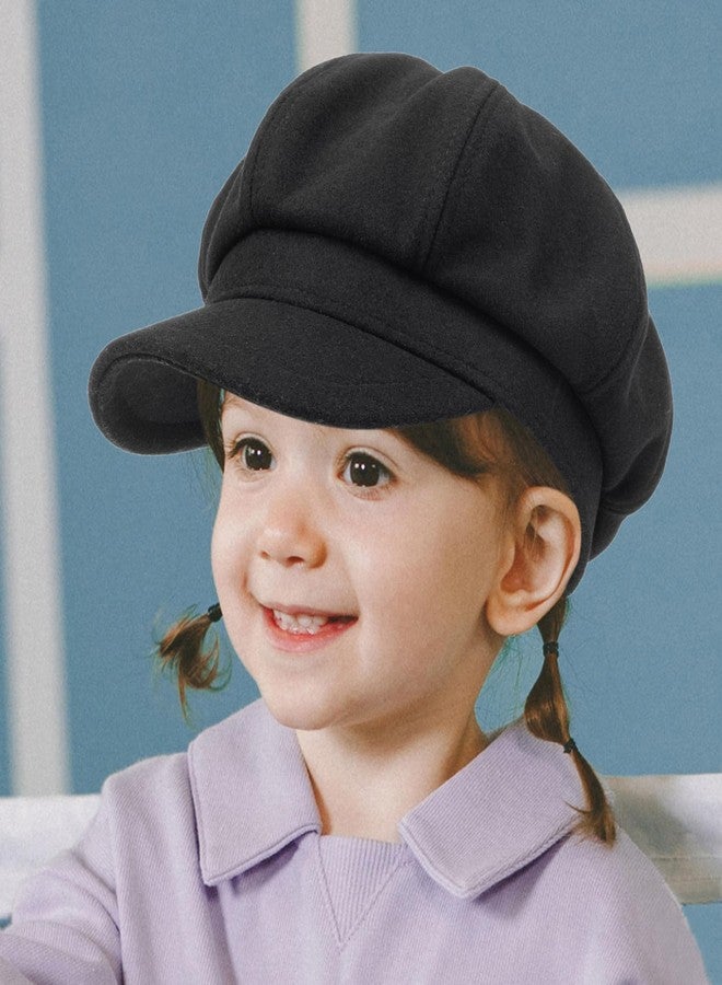 Eohak Kids Boys Girls Youth Newsboy Cap Adjustable Visor Wool Beret Hats Vintage Octagonal Hat Black - Image 2