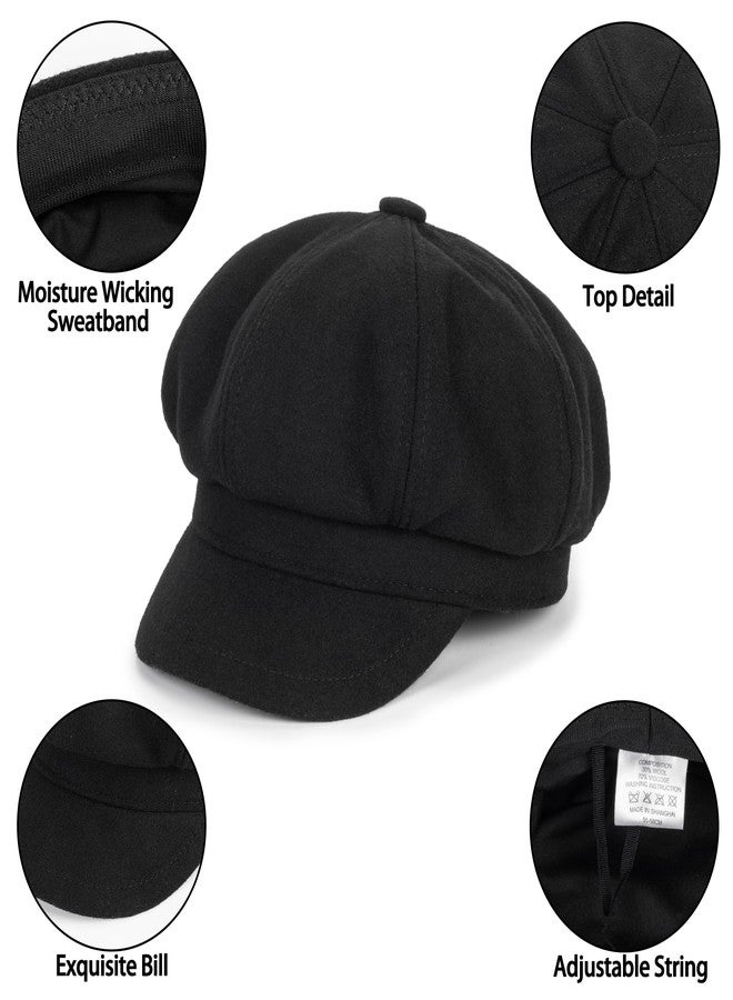 Eohak Kids Boys Girls Youth Newsboy Cap Adjustable Visor Wool Beret Hats Vintage Octagonal Hat Black - Image 3