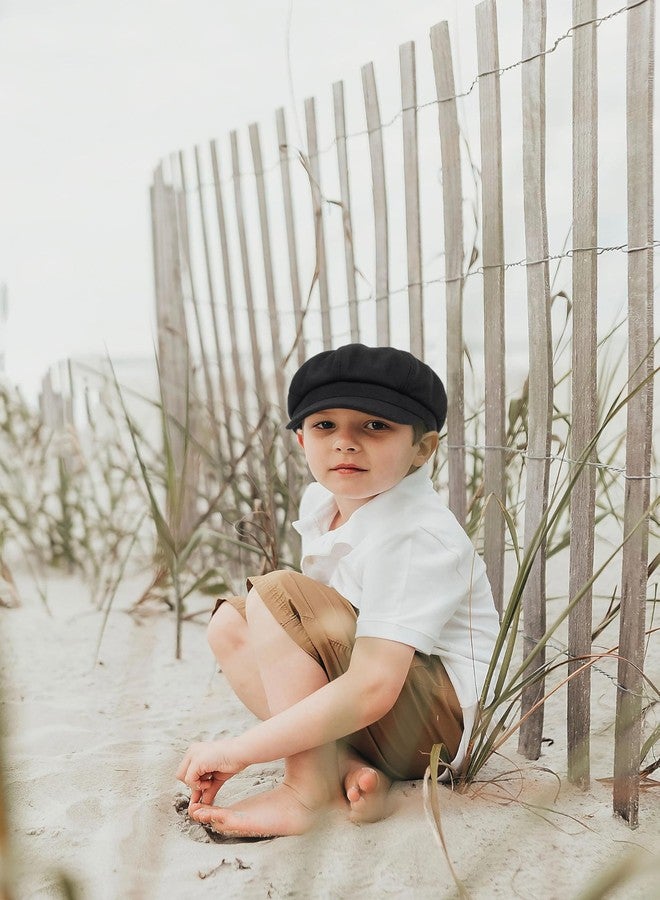Eohak Kids Boys Girls Youth Newsboy Cap Adjustable Visor Wool Beret Hats Vintage Octagonal Hat Black - Image 4
