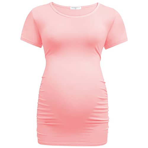 Bearsland Womens Maternity Tshirt 3 Packs Classic Side Ruched Tee Top Mama Pregnancy Clothes,Pink+mintgreen+LtGray,L - Image 2