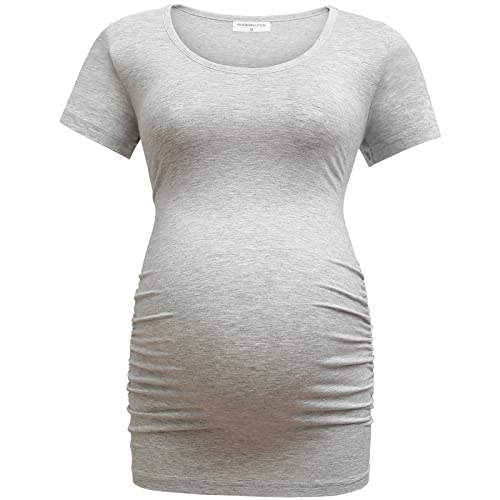 Bearsland Womens Maternity Tshirt 3 Packs Classic Side Ruched Tee Top Mama Pregnancy Clothes,Pink+mintgreen+LtGray,L - Image 4