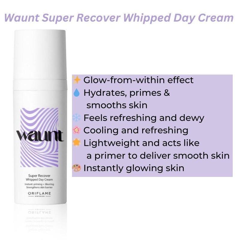 Oriflame Oriflame WAUNT Super Recover Whipped Day Cream Instant Priming Blurring Strengthens Skin Barrier LongLasting Hydration Soothing Suitable for All Skin Tones 50 ml - Image 2