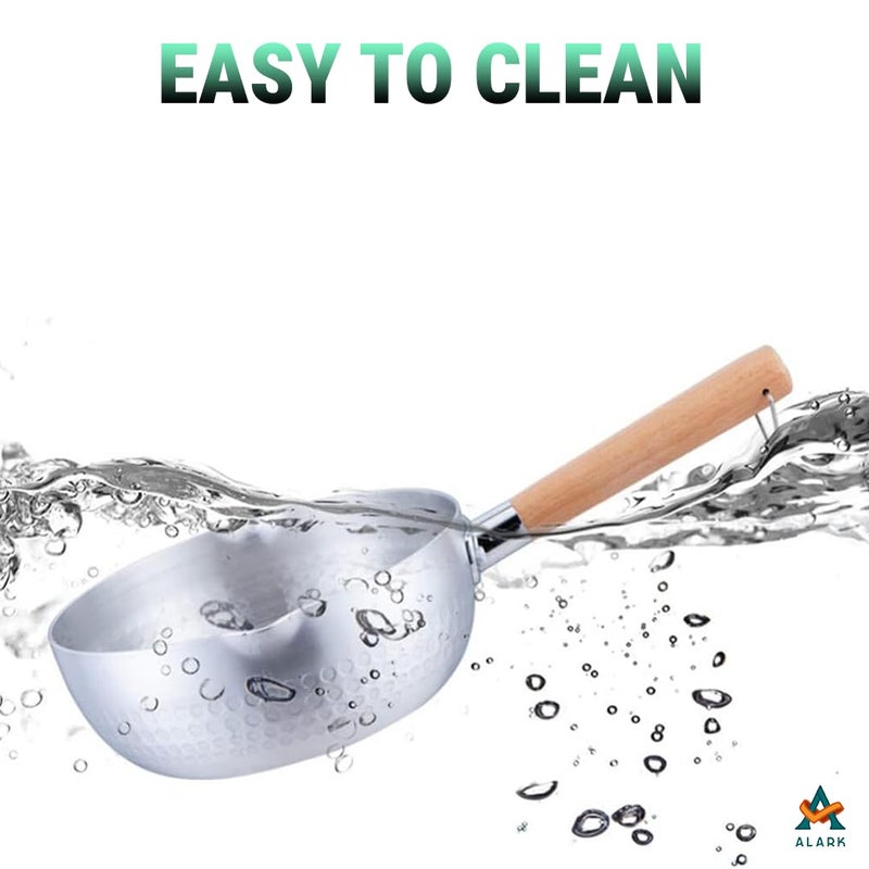 Alark وعاء الطهي التقليدي الياباني من ألرك، وعاء صلب من الفولاذ المقاوم للصدأ مع مقبض خشبي، غير لاصق، مع وعاء طعام للأطفال، أواني طهي سميكة، وعاء حليب صغير للاستخدام المنزلي، وعاء نودلز ساخن بمقبض خشبي، وعاء حساء صغير - Image 3