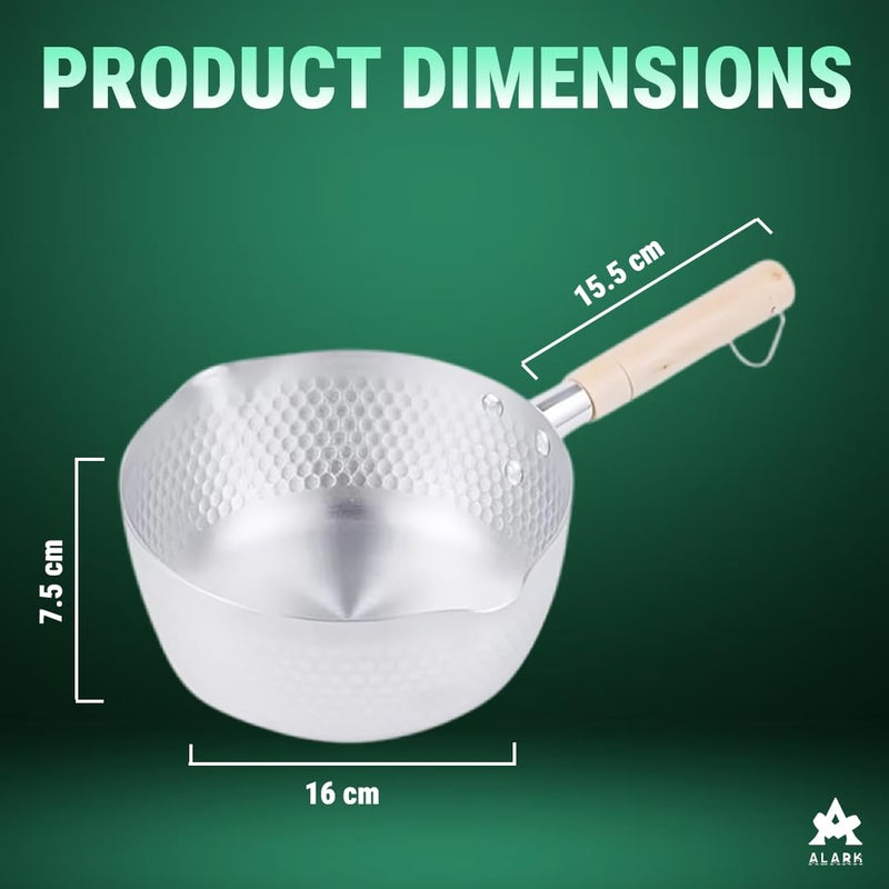 Alark وعاء الطهي التقليدي الياباني من ألرك، وعاء صلب من الفولاذ المقاوم للصدأ مع مقبض خشبي، غير لاصق، مع وعاء طعام للأطفال، أواني طهي سميكة، وعاء حليب صغير للاستخدام المنزلي، وعاء نودلز ساخن بمقبض خشبي، وعاء حساء صغير - Image 2