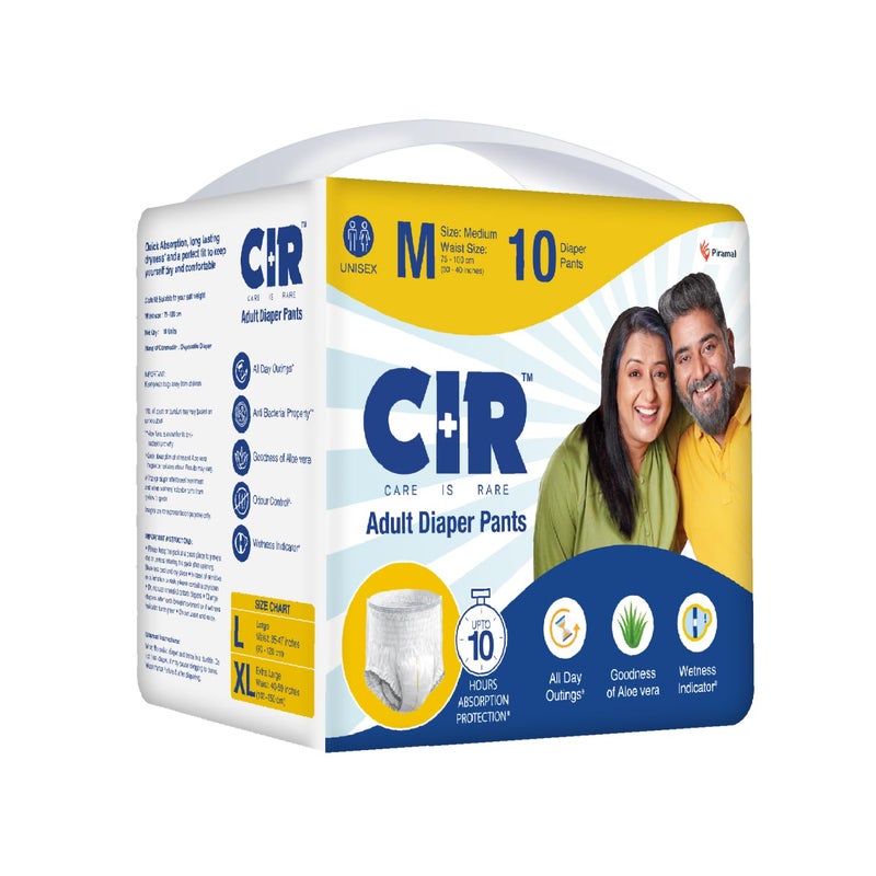 CIR Adult Diaper Pants Style | Adult Diaper Medium Size (M)|Waist (75-100 cm|30”- 40”) |10 hr Absorption-Protection | Unisex with Wetness Indicator | Odour Control | Goodness of Aloe Vera | 10 Units - Image 1