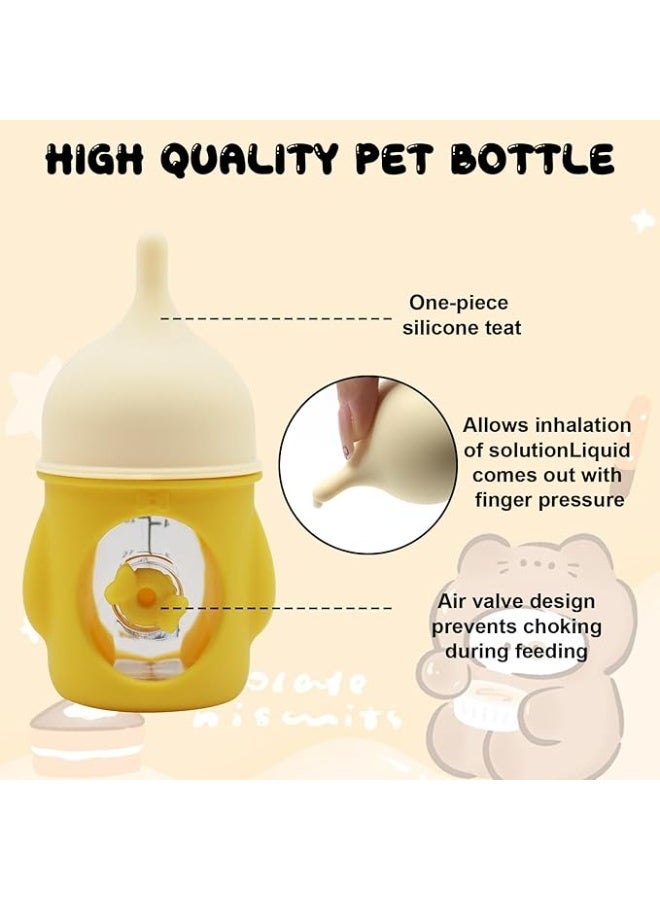 Pet Feeder Bottle Animal Feeding Bottles Kitten Bottles for Nursing Anti-Choking Design for Newborn Kittens Puppies Small Animals with 2 Pcs Replacement Nipple (Yellow, 20 ml) - Image 3