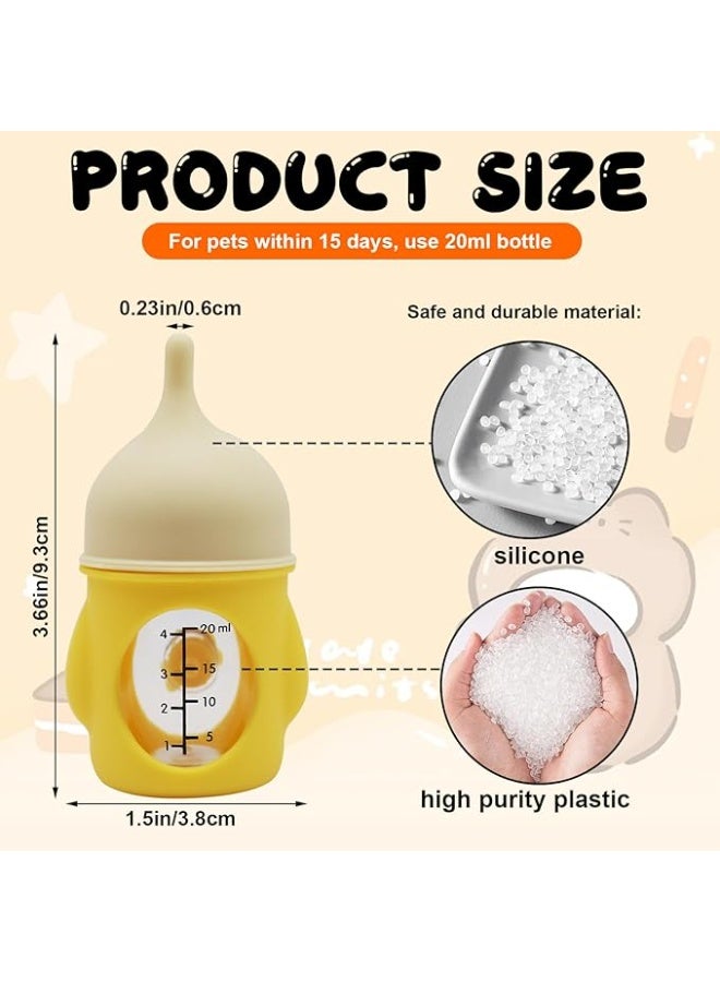 Pet Feeder Bottle Animal Feeding Bottles Kitten Bottles for Nursing Anti-Choking Design for Newborn Kittens Puppies Small Animals with 2 Pcs Replacement Nipple (Yellow, 20 ml) - Image 2