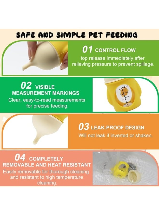 Pet Feeder Bottle Animal Feeding Bottles Kitten Bottles for Nursing Anti-Choking Design for Newborn Kittens Puppies Small Animals with 2 Pcs Replacement Nipple (Yellow, 20 ml) - Image 5