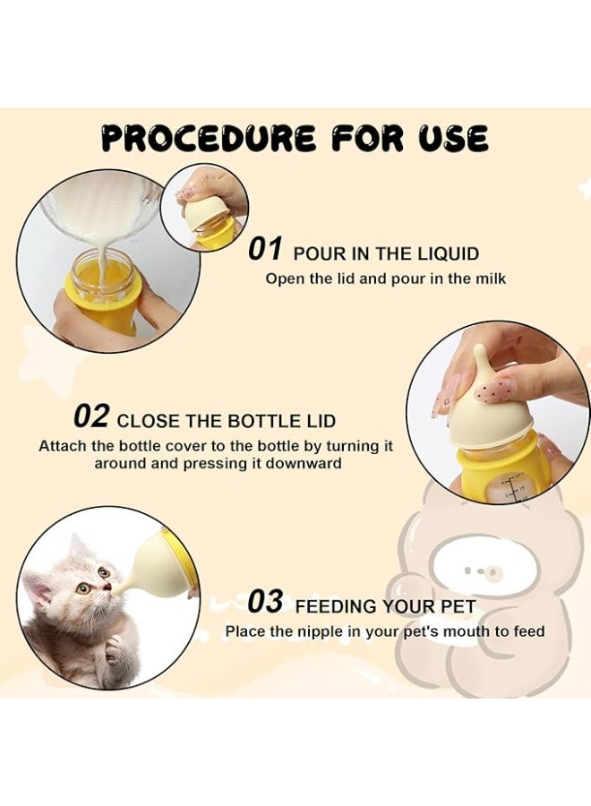 Pet Feeder Bottle Animal Feeding Bottles Kitten Bottles for Nursing Anti-Choking Design for Newborn Kittens Puppies Small Animals with 2 Pcs Replacement Nipple (Yellow, 20 ml) - Image 4