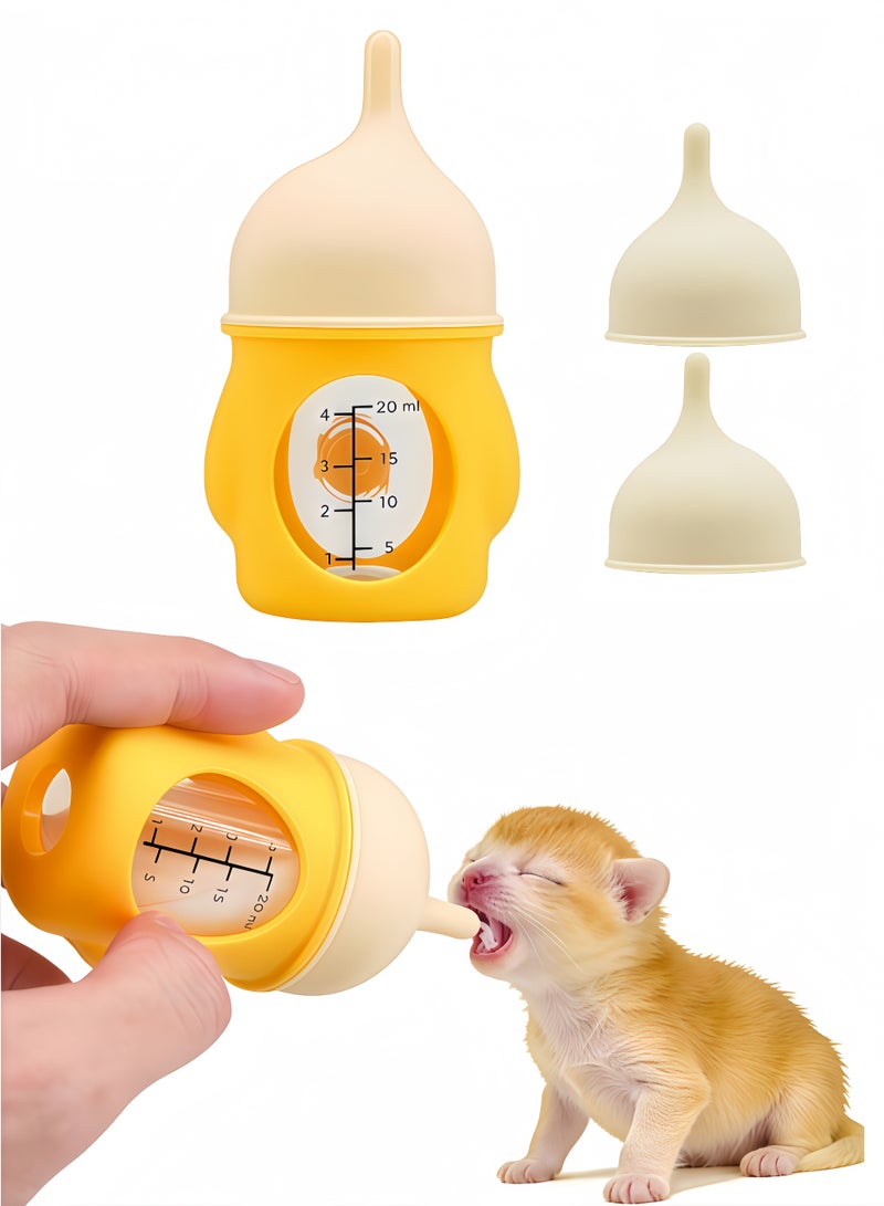 Pet Feeder Bottle Animal Feeding Bottles Kitten Bottles for Nursing Anti-Choking Design for Newborn Kittens Puppies Small Animals with 2 Pcs Replacement Nipple (Yellow, 20 ml) - Image 1