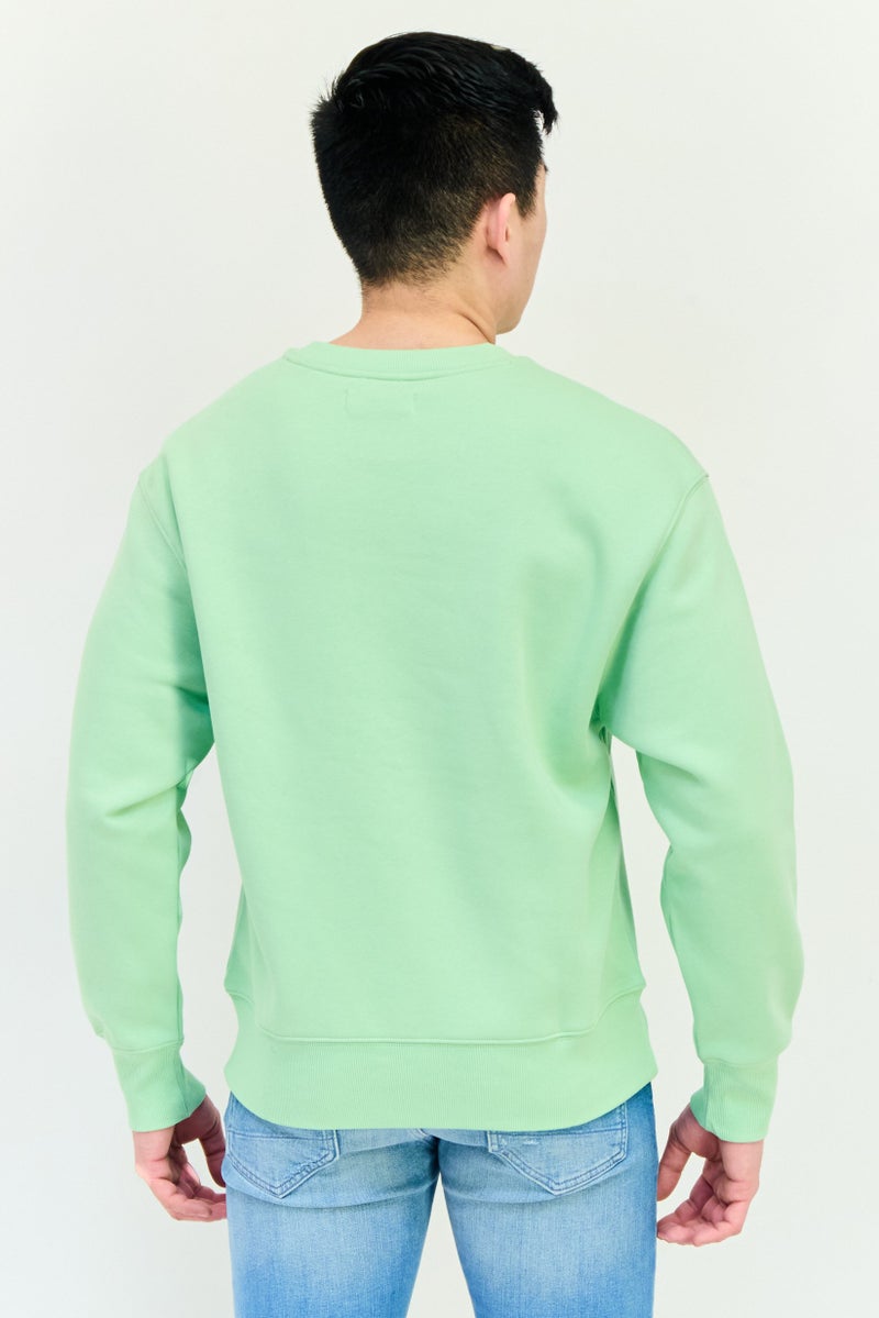 ESPRIT Men Ribbed Collar Long Sleeves Brand Logo Sweatshirts, Green - Image 2